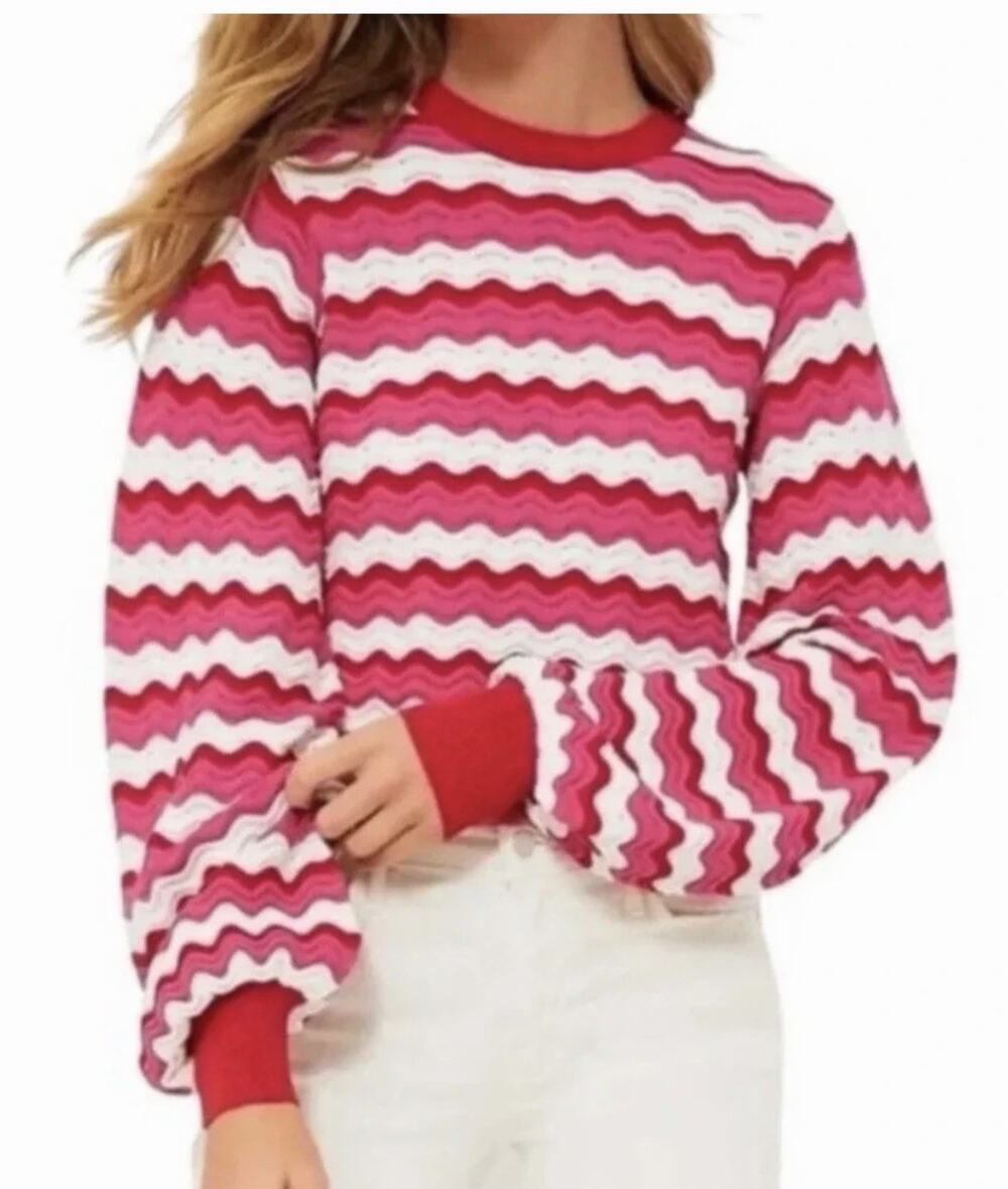HYACINTH HOUSE Wavy Red/Pink Striped Callie Crewneck Sweater Sz Large/Tuckernuck